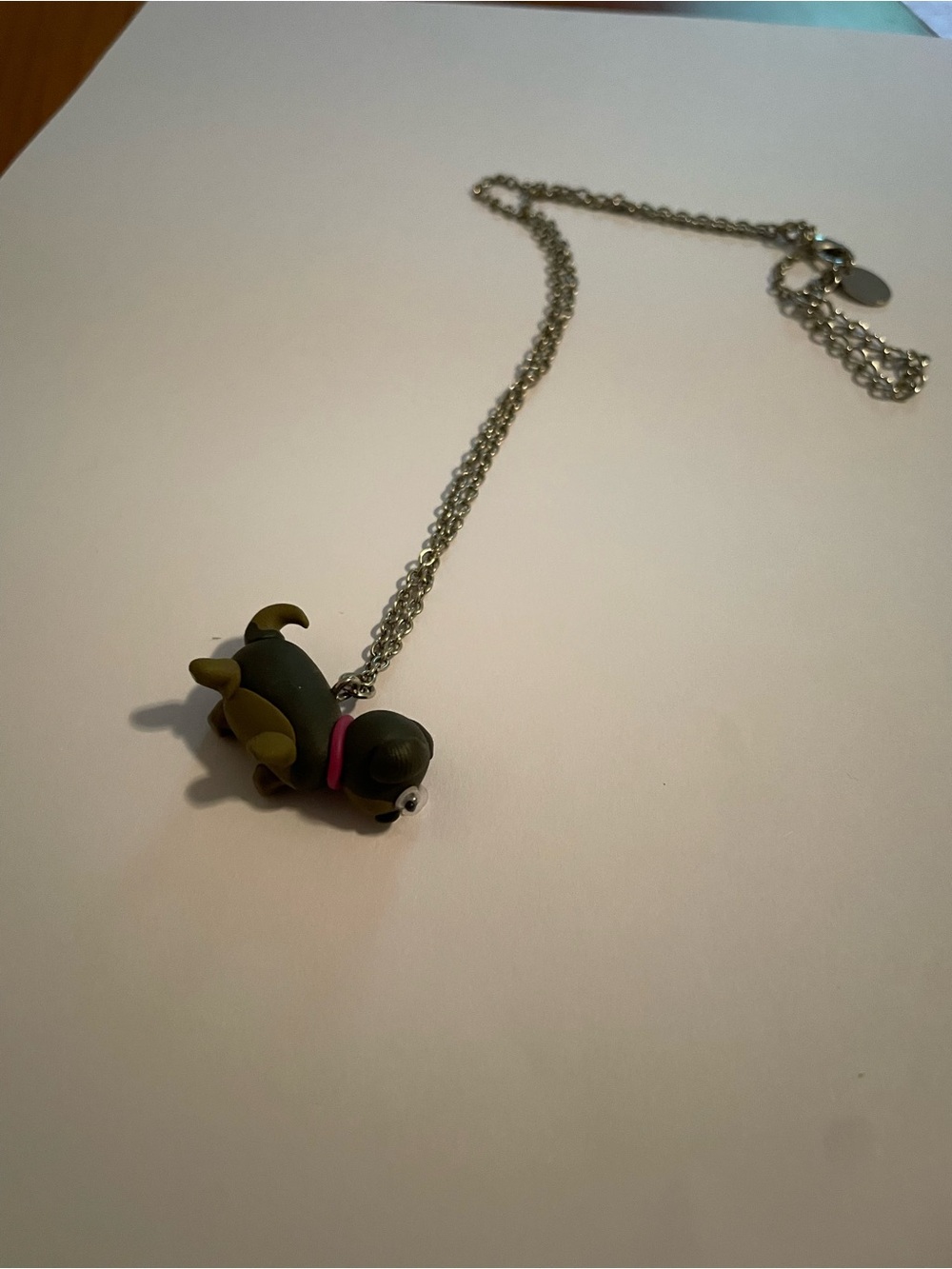 Small girls clay dog necklace with googly eyes